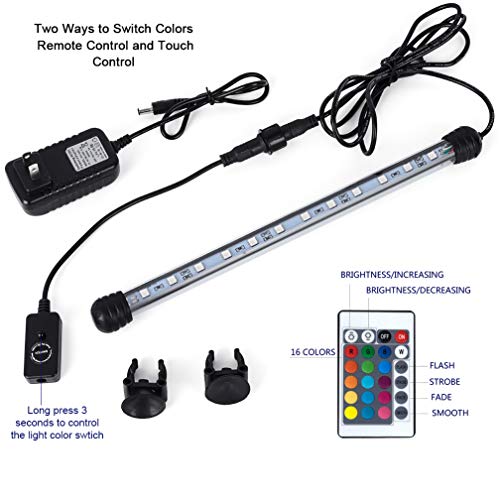 MQ 12 in Submersible LED Aquarium Light, 2W Color Changing Fish Tank Light with Remote Control, IP68 Crystal Glass 12 LEDs Lights Bar, for Fish Tank 15-20 inch - size: 12LED-Length 12"