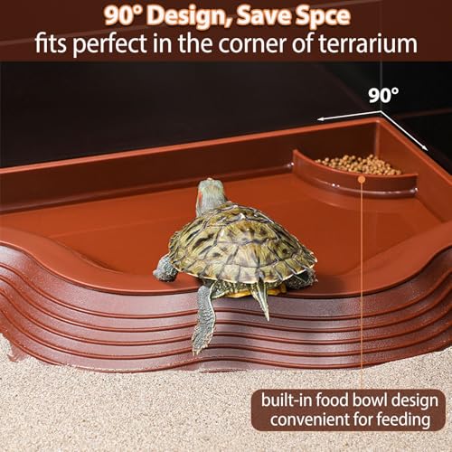 Tortoise Water Bowl with Ramp, 3PCS Leaf Reptile Food Water Bowl Turtle Pool Reptile Water Dish Tortoise Bathing Pool Turtle Soaking Dish Aquarium Habitat Accessories Small - size: Small
