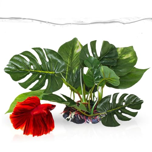 SunGrow 6" Realistic Aquarium Plant, Plastic Plant for Betta Fish Tank, Betta Tank Decoration, Hiding Spot, Small Aquarium Plant, Reptile Terrarium Enclosure Accessories, Amphibian Habitat Decor