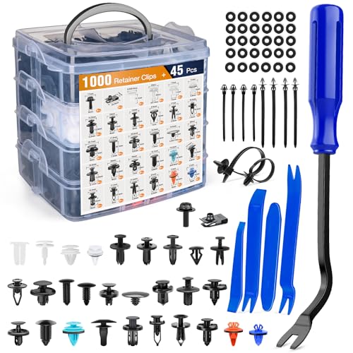 GOOACC 1045Pcs Car Push Retainer Clips & Auto Fasteners Assortment -30 Most Popular Sizes Nylon Bumper Fender Rivets with Fasteners Remover an 10 Cable Ties for Toyota GM Ford Honda Chevy - color: 1000Pcs Clips + 45 Remover