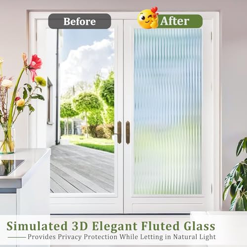 Beautyhero Reeded Glass Window Film, 3D Fluted Privacy Film for Glass Windows, Static Cling Decorative Door Coverings for Bathroom, Renter Friendly Heat Blocking Home Tint with 3 Tools, 45.2 x 78.7 - color: Clear, size: 45.2 x 78.7 Inch