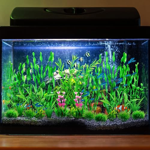 QUOZUO Green Fish Tank Decor Aquarium Plants, 25pcs Fish Tank Decorations Plants, Fish Tank Accessories, Aquarium Decor Artificial Plants, Small to Large