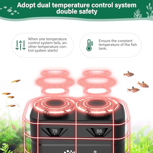 hygger Aquarium Heater,600W/800W Submersible Fish Tank Water Heater Double Quartz Explosion-Proof with Separate Temperature Measurement System for Freshwater Saltwater Tank (800W) - size: 800W