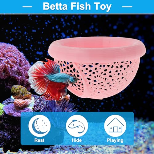 Betta Hideout Cave, Aquarium Floating Betta Hideout, Multi-Functional Betta Fish Hammock, Pink - color: Pink