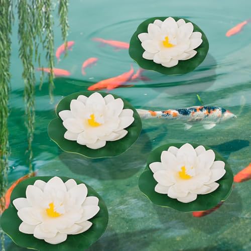 2PCS Artificial Lotus Floating Simulated Plant Realistic Aquarium Garden Lily Decoration Micro Landscape Pond Water,10cm (White) - color: White