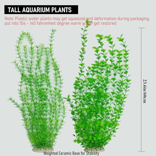 23.6 Inch Tall Aquarium Plants – Large Lifelike Artificial Fish Tank Decorations, Fish Tank Plants Plastic, 2 Pcs Adjustable Length, Durable & Safe for Freshwater/Saltwater Aquariums (Green) - color: Green (Style A)