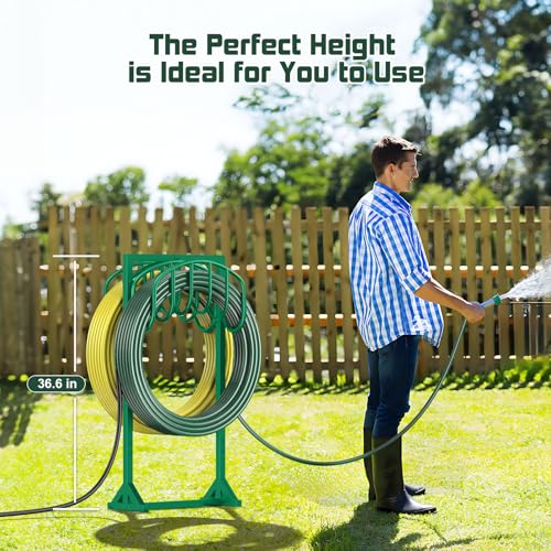 HeroicLion Garden Hose Holder Holds 2 x 151FT Hoses, Heavy-Duty Metal Freestanding Hose Stand with Stable Base, Rustproof Water Hose Holders for Outside Yard Lawn Farm, Green - color: Green-36.6 inch Height