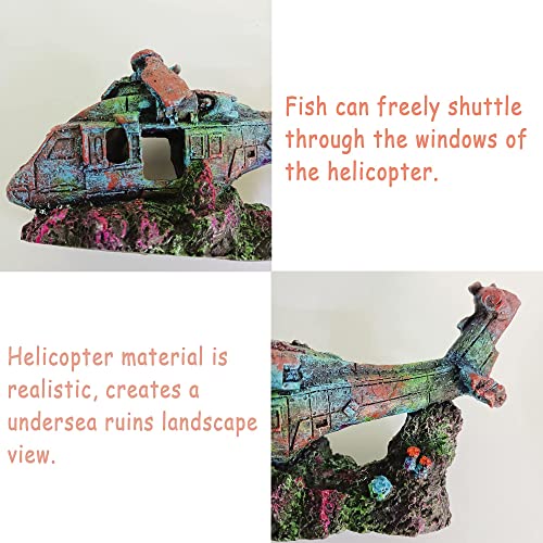 Helicopter Ruins Landscaping Fish Shrimp Shelter Resin Stone Tank Decoration for Turtles - color: Helicopter