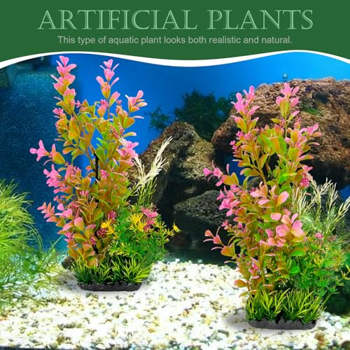 Aquarium Plants 2-Pack, 11.8in Artificial Plastic Fish Tank Decor, Moderate Size Aquarium Decorations, Safe Green Fish Tank Plants for Freshwater Tanks (Pink & Green Gradient) - color: Pink & Green Gradient