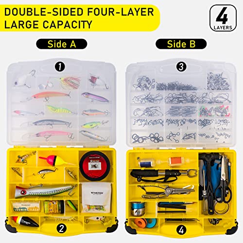 THKFISH Large Tackle Box Organizers and Storager Double Sided Tackle Box Detachable 4 Layers Tackle System for Fishing Accessories - color: C-YELLOW-4 layers tackle box