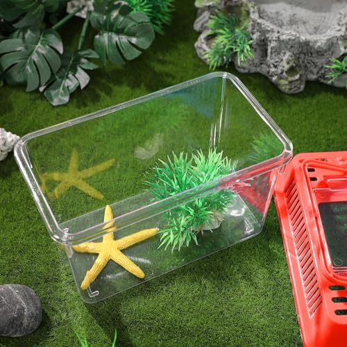 Baluue Portable Fish Tank, Handheld Fish Tank, Plastic Mini Box, Transparent Cutout Design, Plastic Aquarium with Handle for Turtle and Pet Lid for Random