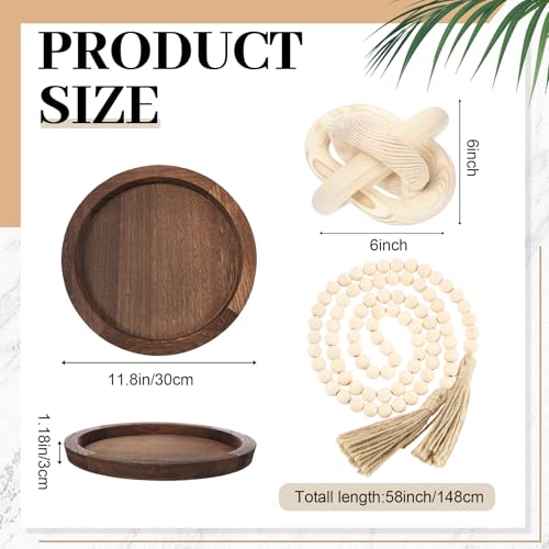 6 Pieces Ceramic Vase Set for Table Centerpieces Decor Include Wood Chain Link Bead Garland Boho Rustic Serving Tray for Home Table Living Room Dining Decoration(Natural) - color: Natural