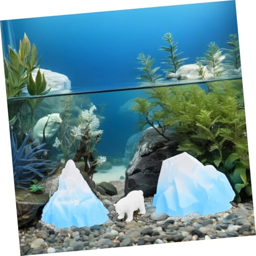 UKCOCO 3pcs Realistic Mountain Aquarium Decor Arctic Iceberg Decorations with Polar Bear Figurine Fish Tank Model Versatile Underwater Landscape Design