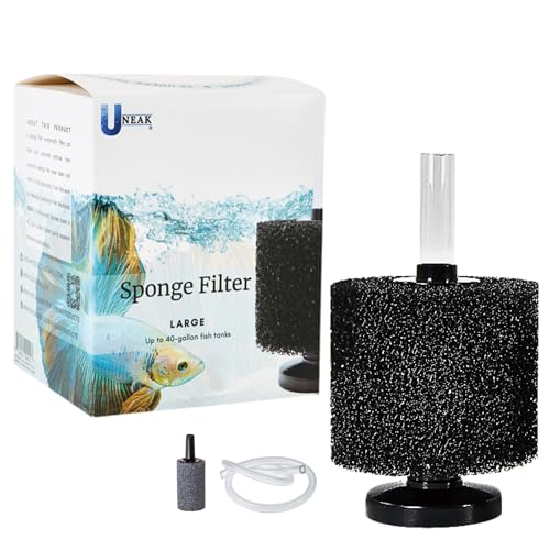 Large Aquarium Sponge Filter Fish Tank Silent Filteration Breeding Fry Betta Shrimp Nano Tank Accessories Air Stone 4-inch Airline Tubing up to 40 Gallon - size: Large