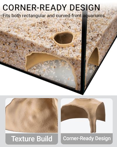 Aquarium Cave – Rock Texture Fish Shelter with 180° Viewing Angle, Betta Fish Tank Accessories, Shrimp & Snails – Aquarium Decor & Tunnel (Sand, Small)