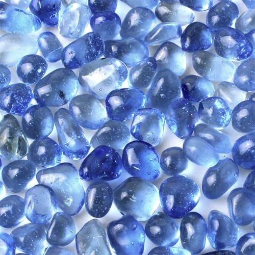 1 Lb (460 g) Light-Blue Sea Glass Stones Irregular Rainbow Glass Pebble Decorative Rock Quartz Tumbled Gemstone Chips for Aquarium Decoration/Vase Filler/Jewelry Making/Handwork Craft/Gems Display - color: Light Blue