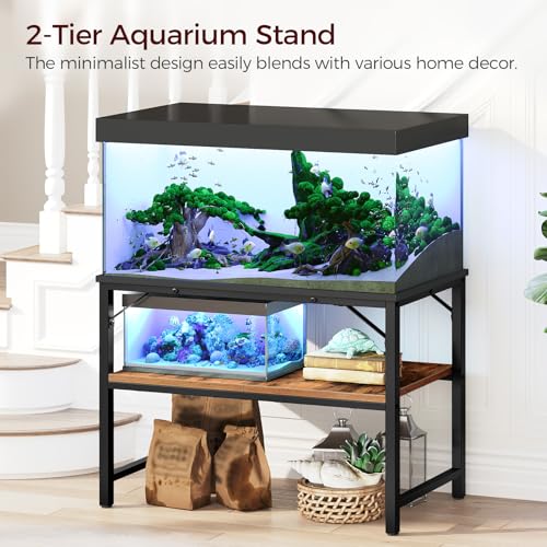 MAHANCRIS 40-50 Gallon Fish Tank Stand, Aquarium Stand with 2-Tier Storage Shelves, Heavy Duty Breeder Turtle Terrarium Stand Rack for Home Office, 36.2" L x 18.9" W x 24.4" H, Rustic Brown FTHR4001 - color: Rustic Brown, size: 40-50 Gallon