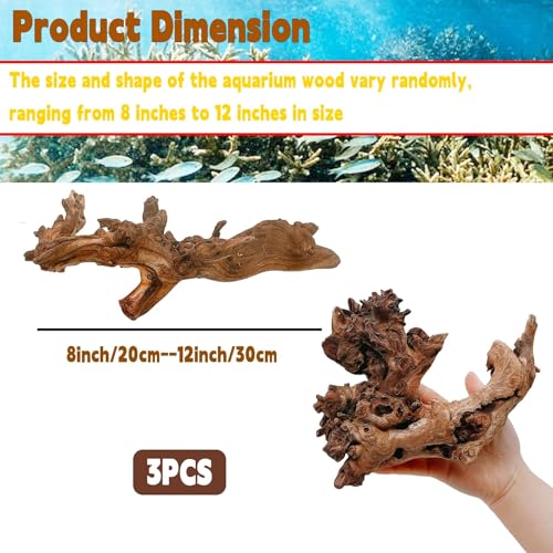 Hamiledyi Aquarium Driftwood 3PCS Natural Trunk Driftwood Assorted Branches 8-12" Reptile Wood Decor Terrarium Ornament Fish Tank Decoration - size: XL:Mopani Driftwood (8-12in 3PCS)