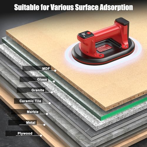 Electric Glass Suction Cups - 10" Heavy Duty Vacuum Suction Cups Lifter Max Load 662lbs with 4 x 3.0Ah Batteries & 2 x Chargers & Digital Display for Glass Tile Marble Granite Windshields