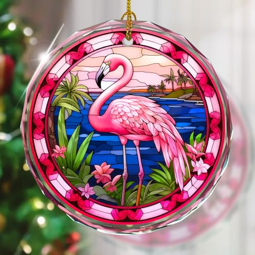 Flamingo Stained Glass Ornament - Christmas Tree Decoration, Flamingo Ornaments for Christmas - color: Flamingo