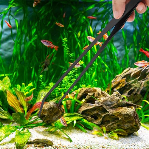 2pc-10.6"Aquarium Tweezers,Stainless Steel Straight and Curved Tweezers Set,Long Handle Reptile Feeding Tongs for Lizards, Bearded Dragon Snake Tank Accessories (Black) - color: Black