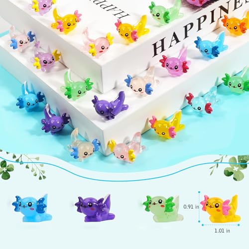 Mini Resin Axolotl to Hide 36 PCS Tiny Miniature Animal Figurines in Bulk Luminous Small Charm Ornament Glow in The Dark for Aquarium Garden Micro Landscape Potted - color: Axolotl