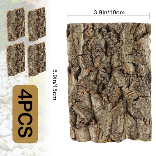 4Pcs Reptile Bark Decor Wood, Natural Cork Bark Tube Decor, Wood Bark Terrarium for Reptiles, Random Shape Random Size