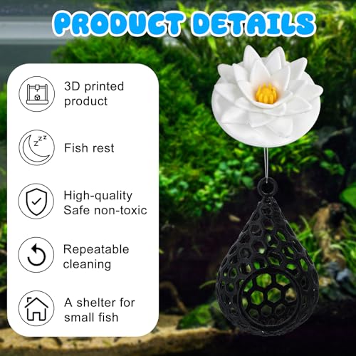 Betta Hammock with Lotus Flower – 3D Printed Floating Rest Pod – Calming Fish Hideout for Betta & Shrimp – PLA Eco-Friendly Aquarium Decor – Suspended Cave Shelter - style: Lotus Flower
