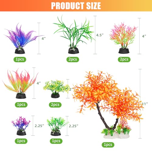 AQUANEAT Artificial Aquarium Plants, Fish Tank Orange Tree Decoration Set, Plastic Accessories, 11pcs - color: Orange
