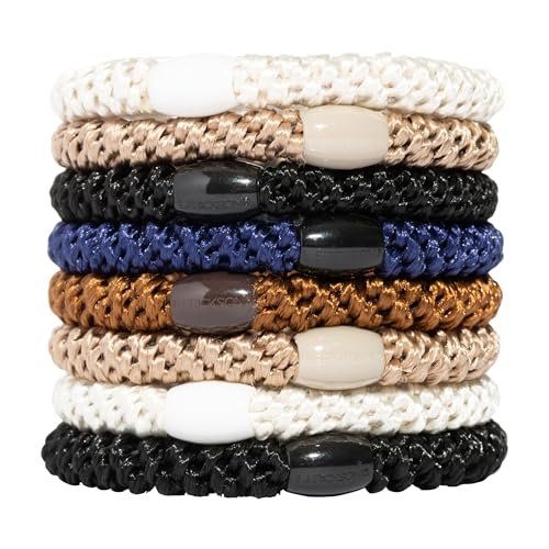 L. Erickson Brown and Black Hair Ties for Thick Hair, Grab & Go Ponytail Holders, 8 Pack, Classic, Thick No-Crease Bands with Strong Hold, Damage-Free Design, Everyday Neutral Style - color: Classic