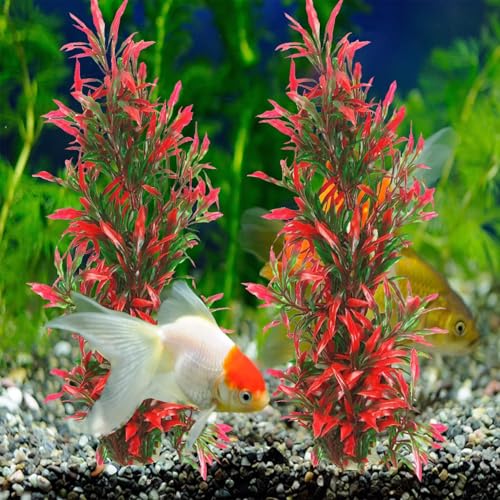 Large Aquarium Plants Artificial Water Seaweed 2 Pcs About 13 Inch for Fish Tank Decor Plastic Plant for Betta Shrimp Red Gladiolus - color: Red-13''(2pcs)