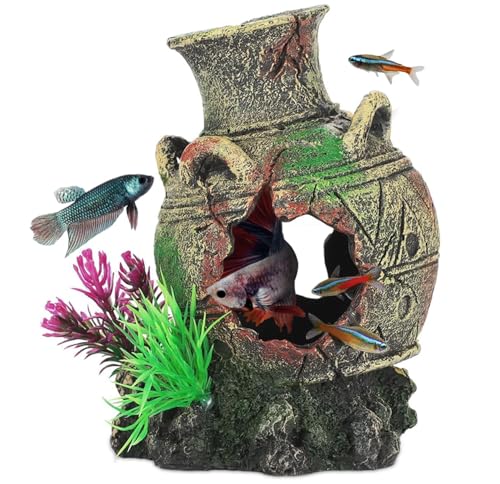 UNEAK - Aquarium Decorations Big Cave Fish Tank Large Vase Jar Jug Sunken Ornament Landscaping Rocks Saltwater Freshwater Small & Medium Fish Garden Pond Ornaments Resin - color: Vase