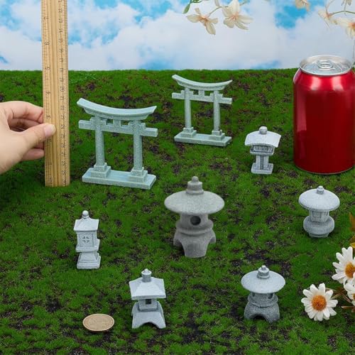 FINGERINSPIRE 8PCS Miniature Asian Decor 8 Style Mini Zen Garden Accessories Stone Lanterns and Torii Gates PVC Chinese Japanese Style Zen Decor for Bonsai Aquarium and Tabletop Display - style: Stone Lanterns and Torii Gates