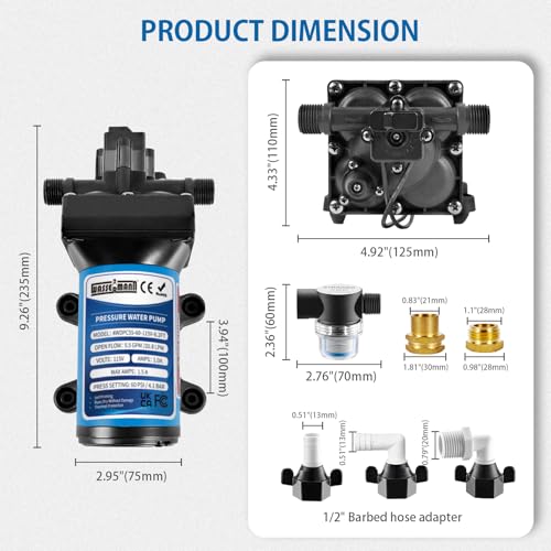 WASSERMANN 115V AC Water Diaphragm Pump,5.5GPM 60PSI 1/2" NPSM with 8.2ft Power Cord & Plug,Self-Priming Fresh Water Pressure Booster Pump,Pressure Switch, for Garden Kitchen Bathroom RV Marine Camper - color: Blue4