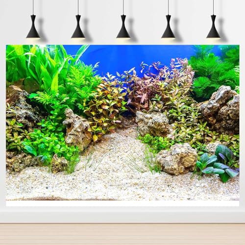Aquarium Background Underwater Grass Leaves with Pebble Aquarium Backdrop Vivid and Fresh Green Aquatic Plant Stone River Bed and Lake Fish Tank Background Decor Vinyl 24x12in - color: Rock Grey, size: 24(W)x12(H)inches/ 60(W)*30cm(H)