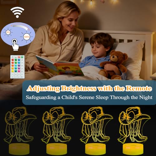 Cowgirl Gifts, Cowgirl Night Light, 3D Illusion Lamp with 16 Colors Changing, Timer, 4 Flash Modes and Dimmer with Remote Control, Western Room Decor for Holiday Birthday Christmas - color: Color 11