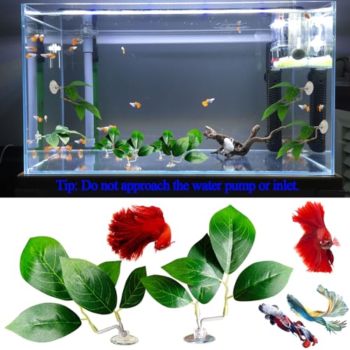 Fish Leaf Pad Fish Tank Accessories Aquarium Décor Simulating 3 pcs Adjustable Plastic Plants Betta Natural Habitat Playing Spawn Breed Rest Bed with Suction Cup Multi Leaf Design (3)