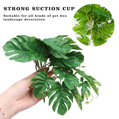 Hermit Crab Climbing Toy, Reptile Plants for Aquarium, Hanging Plastic Simulated Turtle Leaf Plant with Suction Cup, Reptile Tank Habitat Decor Accessories for Lizards Geckos Bearded Dragons Snake