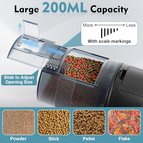 fishkeeper Automatic Fish Feeder for Aquarium: Moisture-Proof Auto Precision Feeders Dispenser with LCD Display for Small Tank Turtle Betta Koi - Battery Food Feeding Timer for Vacation Weekend Day - size: 200ML-LCD