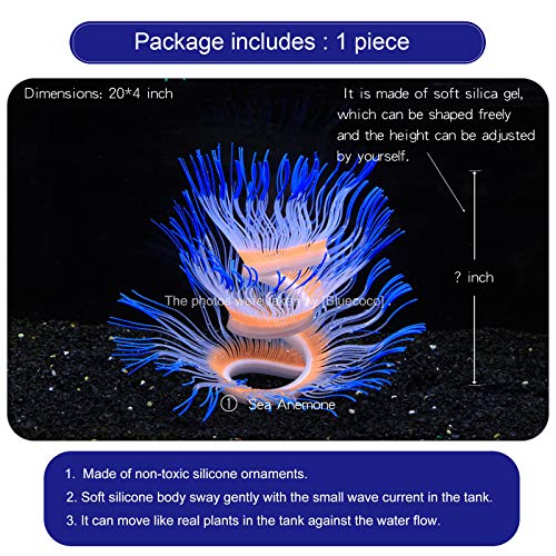 Soft Silica Gel Moves Naturally with Water Flow, Aquarium Decorations Glow in The Dark, Glowing Coral Ornaments for Fish Tank Decorations (Blue, Anemone) - color: Blue
