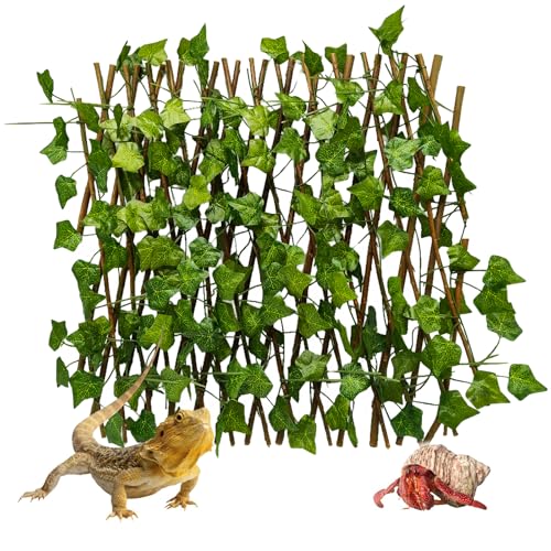 Reptile Hermit Crab Climbing Wall Toys, Bearded Dragon Climb Accessories, 15.75 in Sweet Potato Leaves Retractable Hedge Fence Background, Gecko Spider Tank Decoration with Suction Cups - color: Sweet Potato Leaves Reptile Climbing Wall