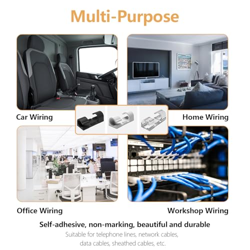 60 Pcs White Cable Clips with 3M Adhesive, Wire Holders Under Desk, Cord Management for Wall, Car, Ethernet, PC, Christmas Light Indoor/Outdoor - color: White