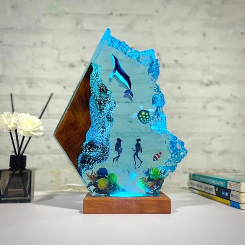 Humpback Whale Ocean Resin Lamp, Handmade Table Relaxing Mood Lamp with USB Port, Art Ornaments for Home Office Decor, Scuba Diver Gift for Birthday Holiday, Valentine's Day Gifts for Husband - color: Humpback Whale, size: M