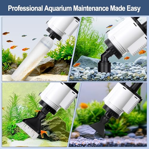 AQQA Electric Aquarium Gravel Cleaner, 8 in 1 Fish Tank Vacuum 480GPH 30W with Water Changer Sand Washer Filter Pump Oxygen Boost, Gravel Vacuum for Freshwater Saltwater Turtle Tanks