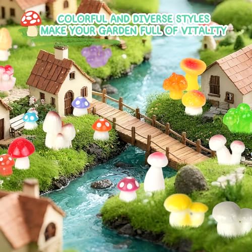 100pcs Mini Mushrooms Tiny Resin Mushrooms Miniature Little Small Mushroom Figures Bulk for for Micro Fairy Garden Landscape Aquarium Accessories Dollhouse Hide Crafts Decor - style: 100Pcs