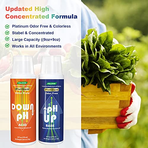 FOLLOWIN pH Up and Down Control Kit for Hydroponics, Soil Gardens & Aquariums - Concentrated Liquid pH Adjuster Set (9 oz + 9 oz) with pH Indicator - Balanced Nutrient Solution for Plants