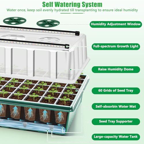 2 Set 120-Cell Seed Starter Tray with Grow Light, Self-Watering Seed Starter Kit with Humidity Dome, Adjustable Brightness Timed Seedling Starter Plant Germination Trays Indoor - size: 2pack