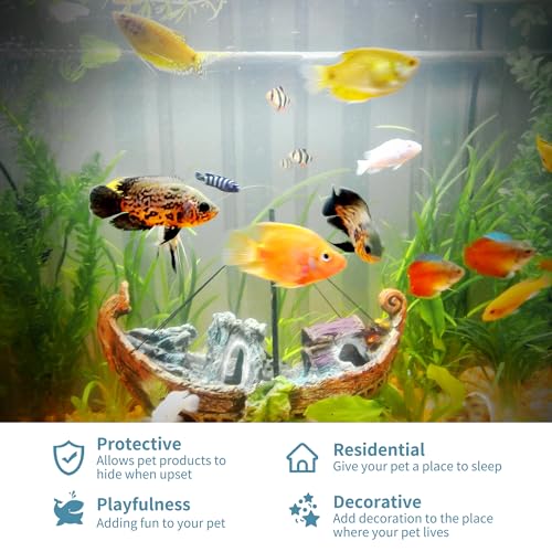 Hide Cave Aquarium Decorations - Premium Resin Hideout for Reptiles & Amphibians, Fish Hiding Spot with Realistic Moss Rock Look,Aquarium Terrarium Decor