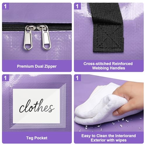 Moving Bags Heavy Duty Lavender Purple – Large Packing Bags for Moving, Extra Large Storage Totes with Zippers and Handles - color: Lavender Purple