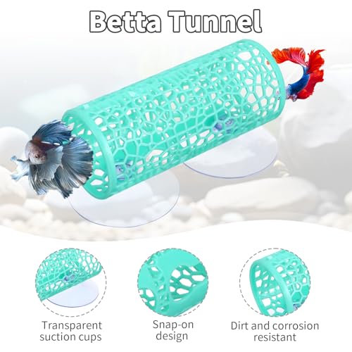 Betta Fish Tank Accessories, Betta Tunnel Toys- Hammock with Suction Cups, Fish Tank Decorations & Hideout for Aquarium Small Fishes & Shrimp, Small Hole Hollow Cave (Green) - color: Green